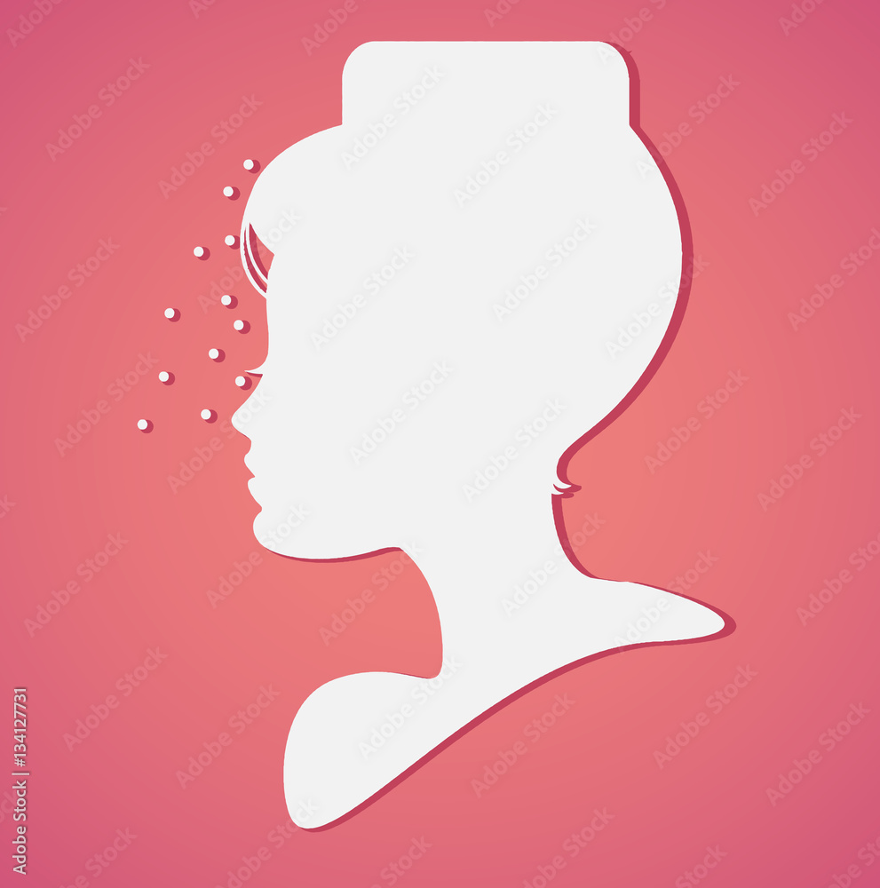Silhouette head with hat and veil.Vector illustration of woman beauty salon