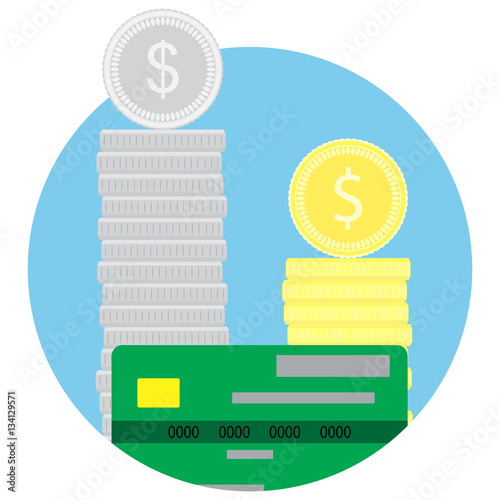 Money stack coins and credit card