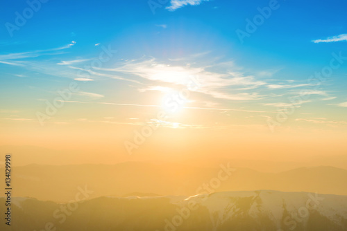 Sunset over hills and mountains