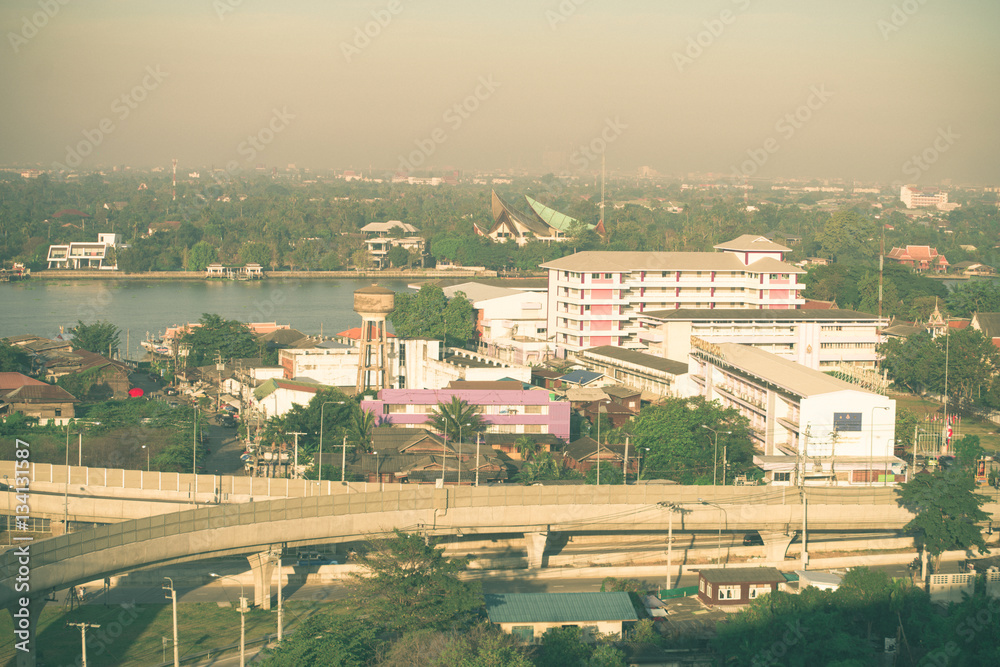 bridge and river to town bangkok