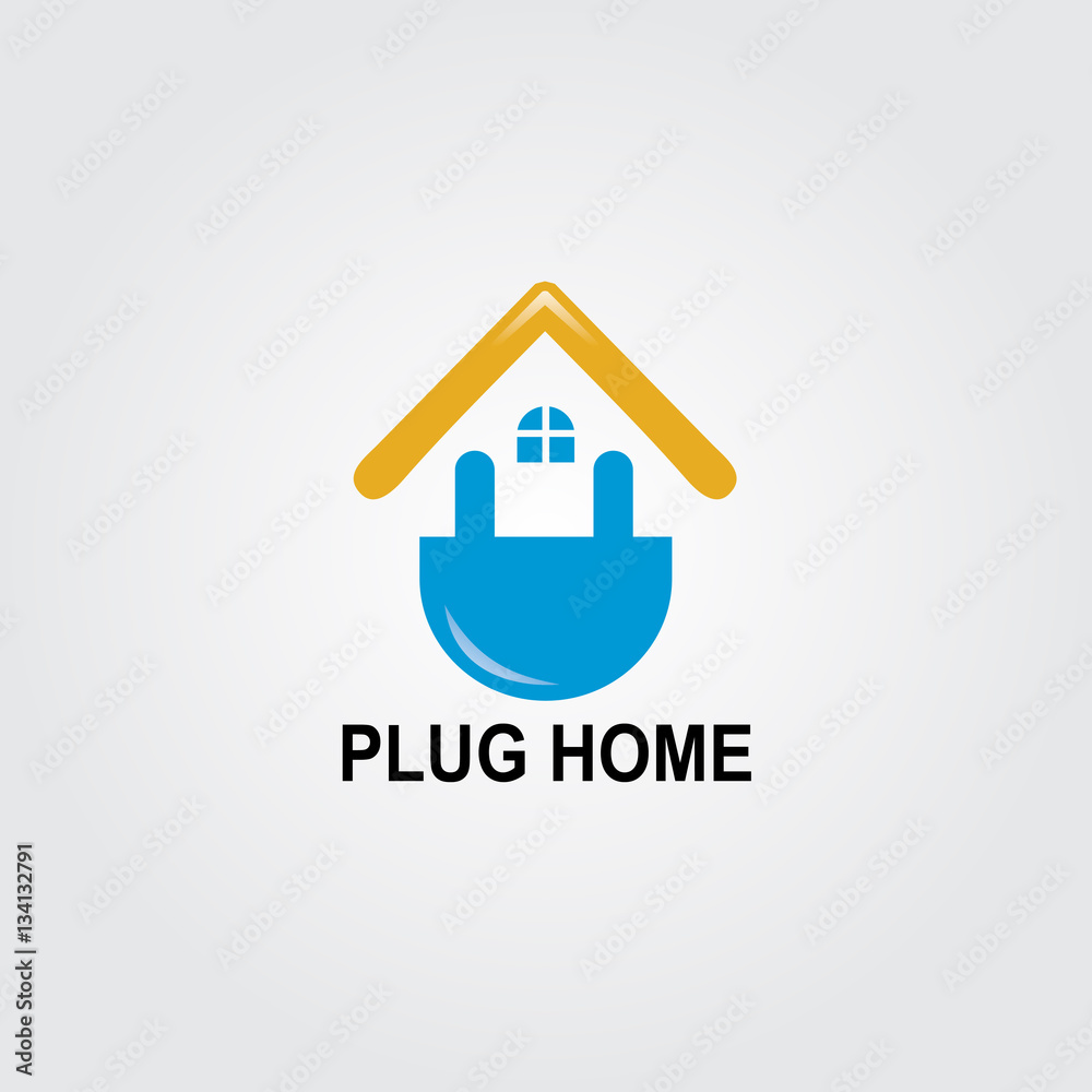 Plug House Design Illustration (logo, electrician, electricity) Stock