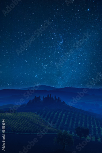 Tuscany valley and stars