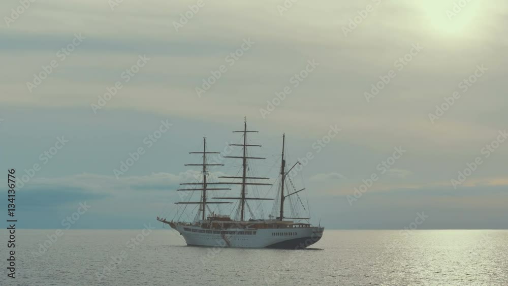 Large sailing ship on the atlantic ocean in a sunset. Canary islands. Spain. Large sailing ship on the atlantic ocean in a sunset. Canary islands. Spain.