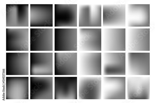 Set of black and white vector gradient, blur backgrounds.