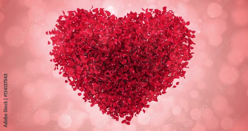Red Rose Flower Petals In Lovely Heart Shape Background For St. Valentine's Day, Mother's Day, wedding anniversary greeting cards, wedding invitation or birthday e-card Loop 4k