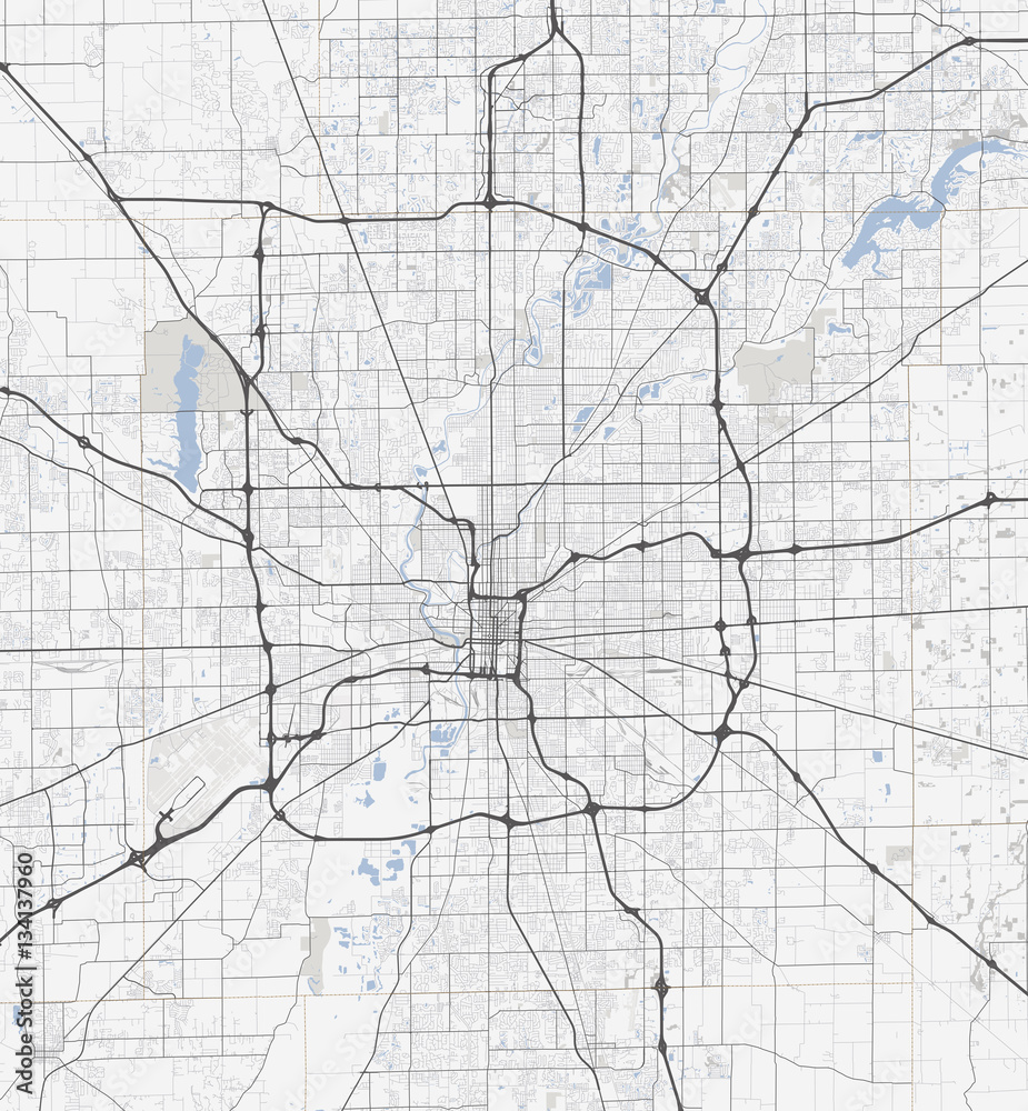 Obraz premium Map Indianapolis city. Indiana Roads