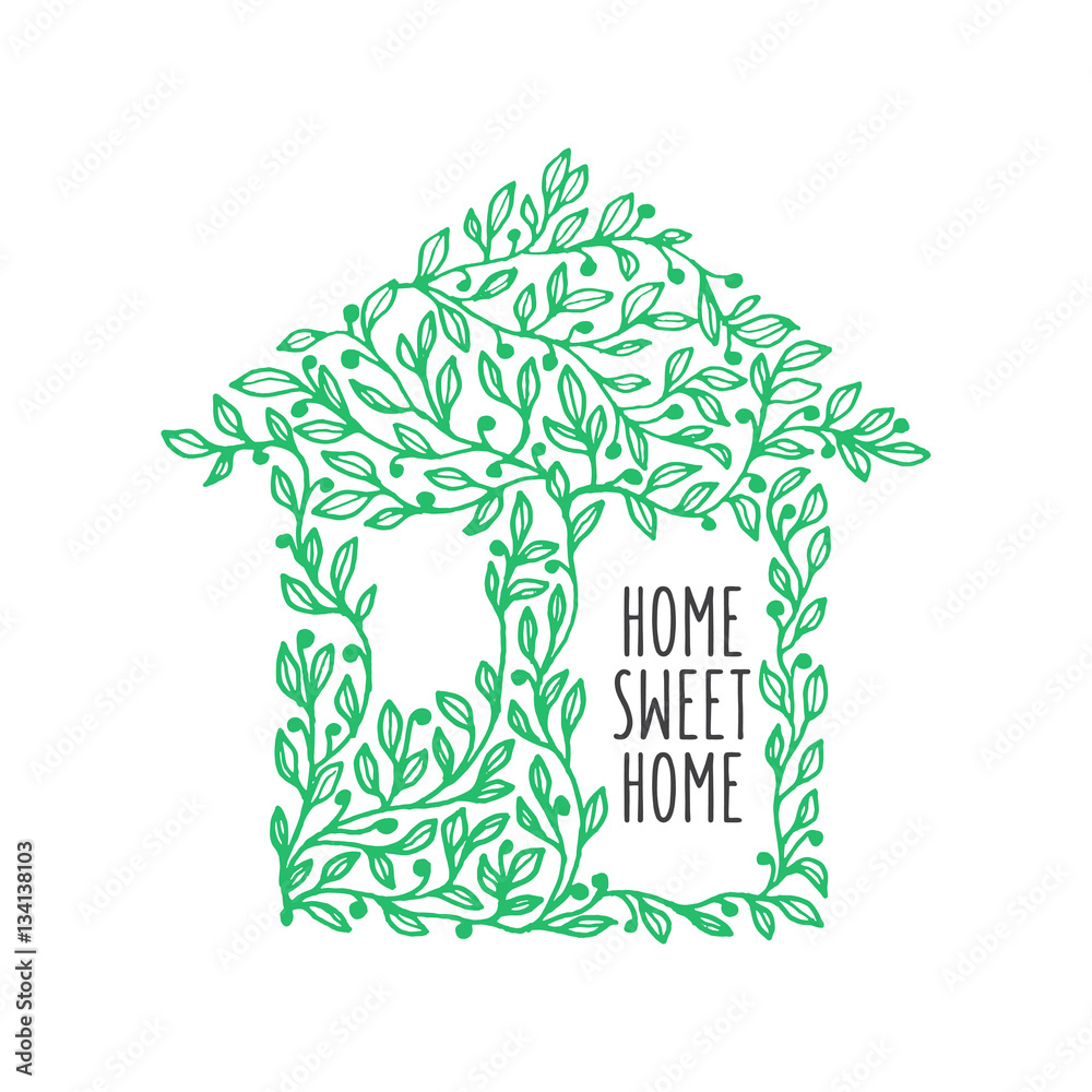 Home sweet home hand drawn poster. Vector vintage illustration. Stock ...