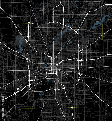 Black and white map of Indianapolis city. Indiana Roads photo