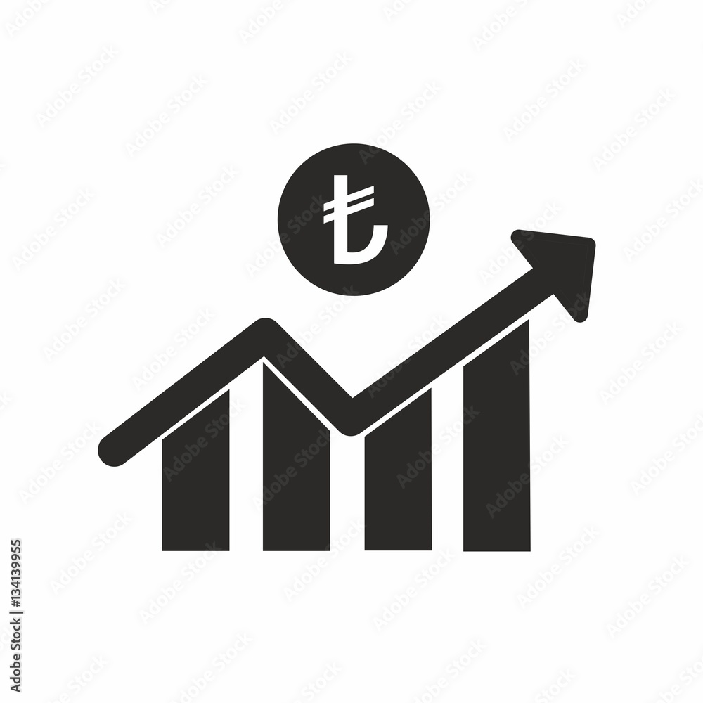 Turkish lira growth statistics symbol vector design isolated on white background. Turkish lira growth statistics symbol vector design isolated on white background.