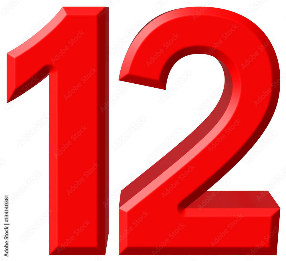 Numeral 12, twelve, isolated on white background, 3d render Numeral 12, twelve, isolated on white background, 3d render