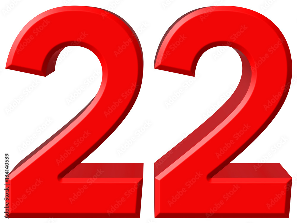Numeral 22, twenty two, isolated on white background, 3d render Numeral 22, twenty two, isolated on white background, 3d render