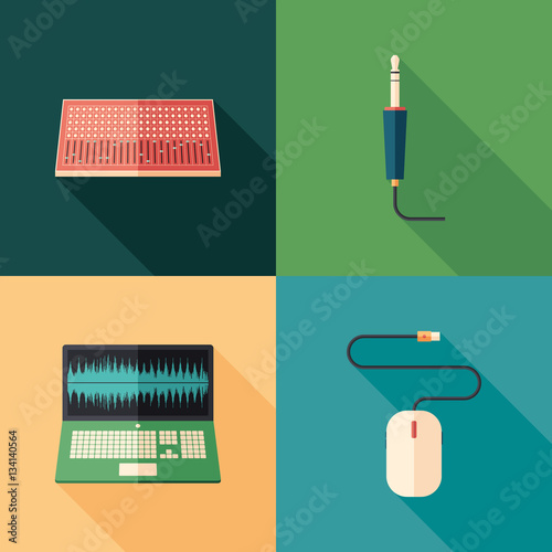 Music studio flat square icon set.