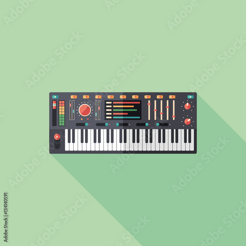 Synthesizer flat square icon with long shadows.