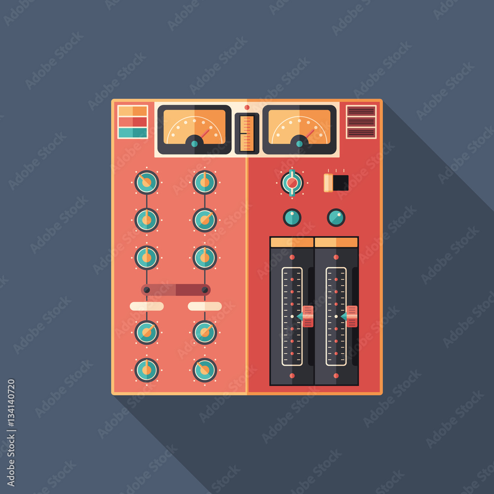 Retro sound mixer flat square icon with long shadows. Retro sound mixer flat square icon with long shadows.