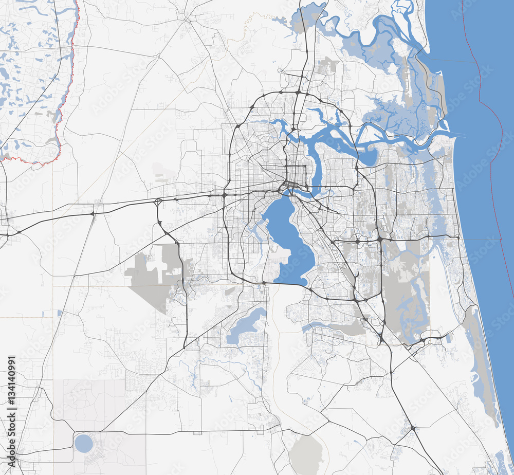 Obraz premium Map Jacksonville city. Florida Roads