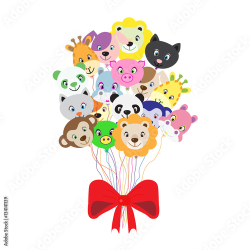 Fototapeta Naklejka Na Ścianę i Meble -  Bunch Colorful balloons in the form of animals for parties and celebrations with space for your message, isolated on a white background. Vector illustrations
