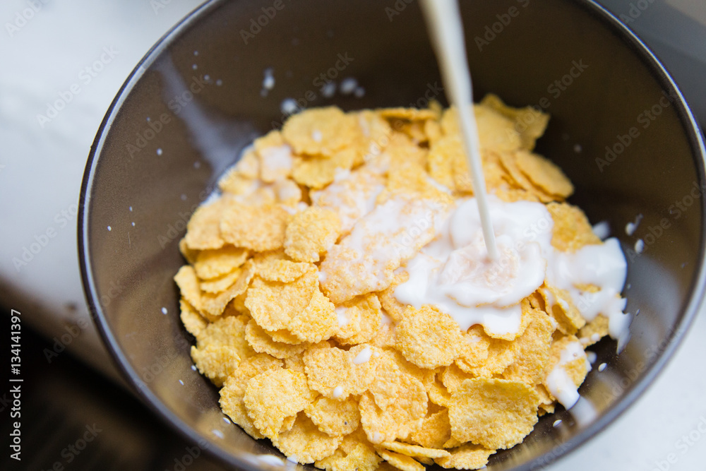 Bowl with Cornflakes and Milk. Healthy Breakfast. Bowl with Cornflakes and Milk. Healthy Breakfast.