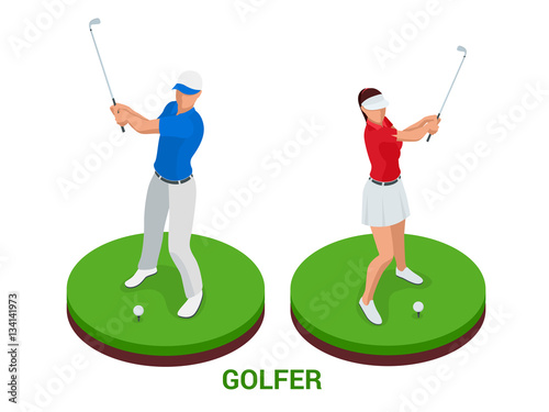 Isometric golfer. Sport design elements.