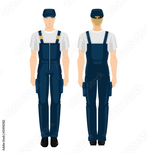 Vector illustration of worker man in uniform isolated on white background