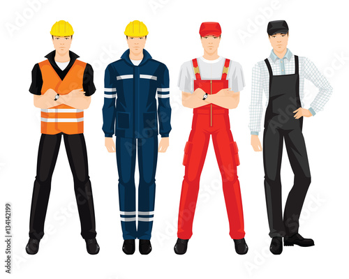 Vector illustration of worker man in uniform isolated on white background