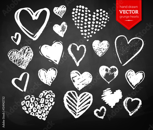 Chalk drawn collection of Valentine hearts