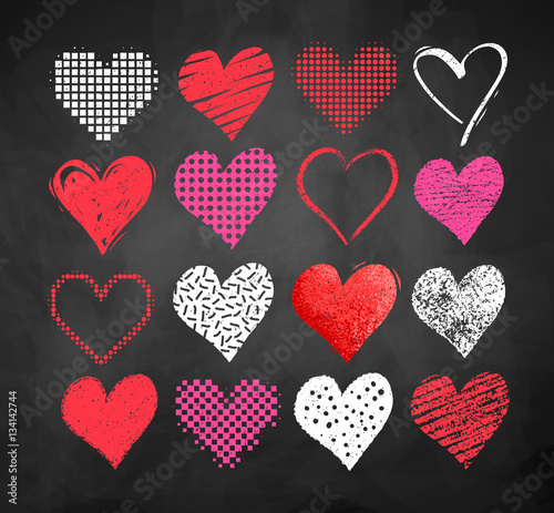 Valentine hearts on blackboard background