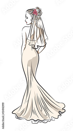 Image of a beautiful girl in a wedding dress isolated on white b