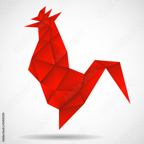 Abstract red rooster in polygonal style. Symbol of Chinese New Year 2017