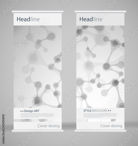 Brochure cover design. Abstract roll up. Modern poster magazine layout template. Fancy vector front page. . DNA. Beautiful structure of the spiral molecule. Science concept
