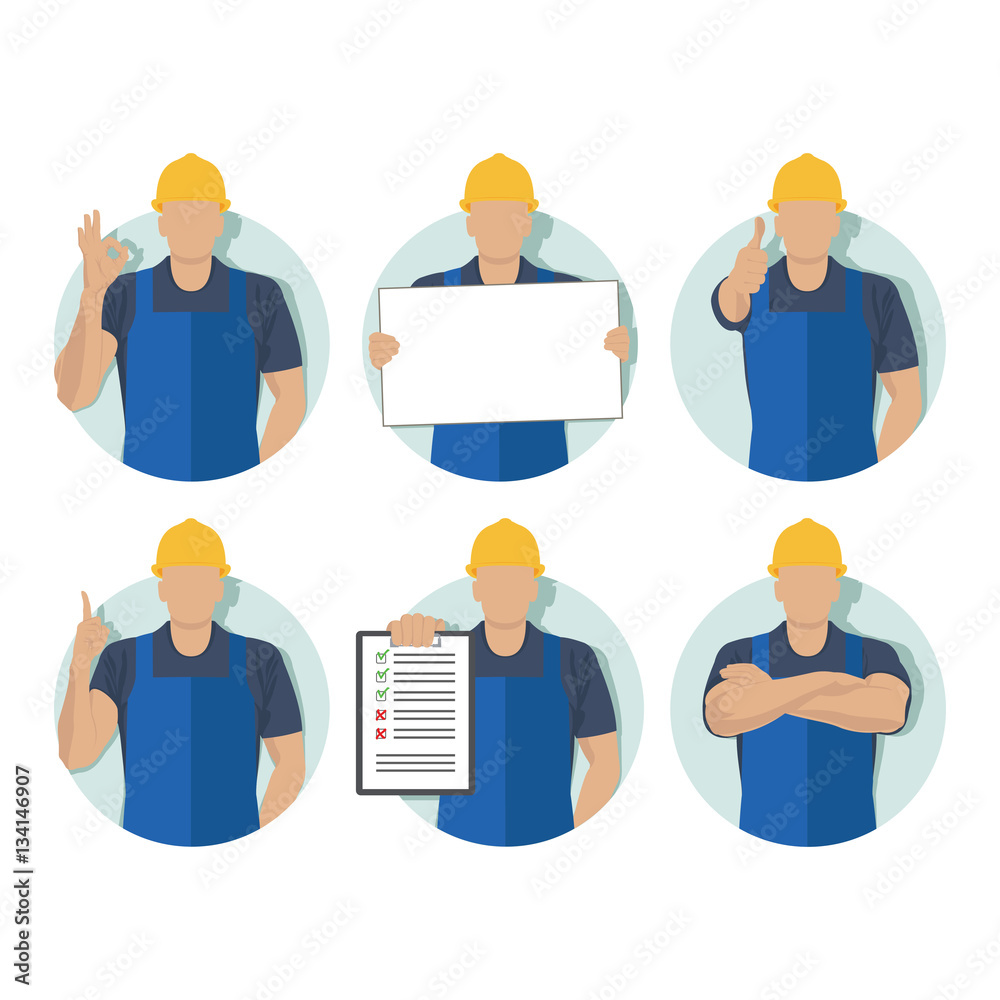 Set icons builder with various symbolic instructions and hand po Set icons builder with various symbolic instructions and hand po