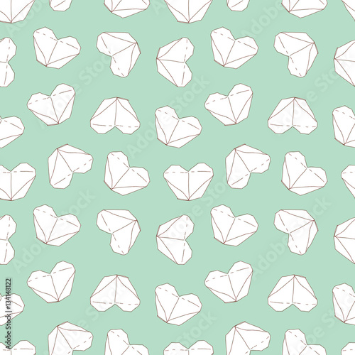 Cute Valentines day Illustration. Wedding seamless pattern with origami hearts. Background in vector