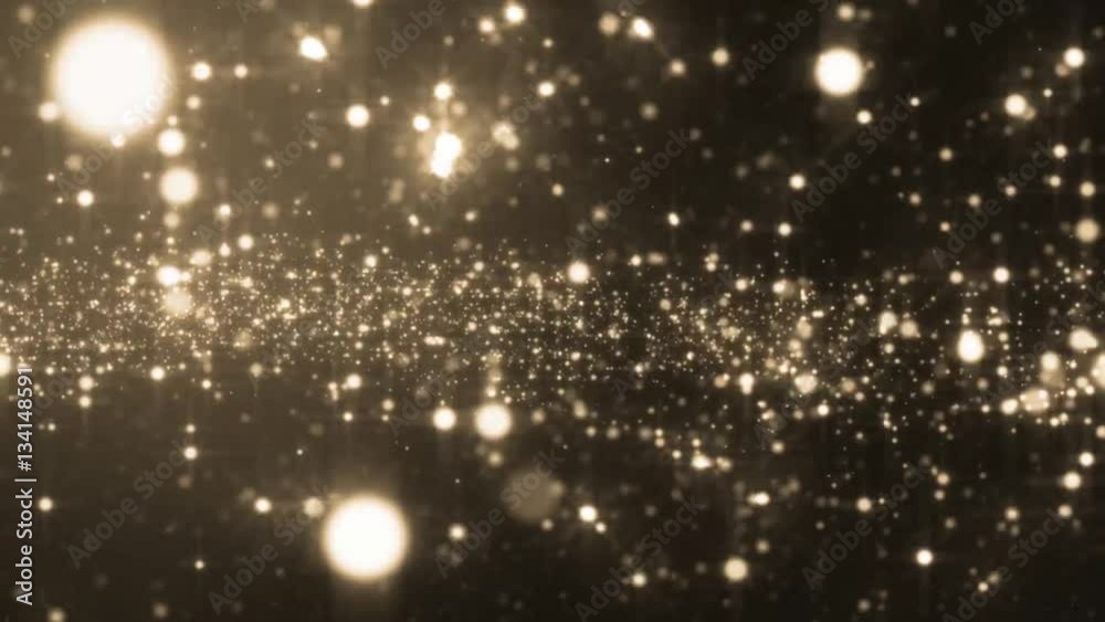  Universe gold dust with stars on black background. Motion abstract of particles. VJ Seamless loop.