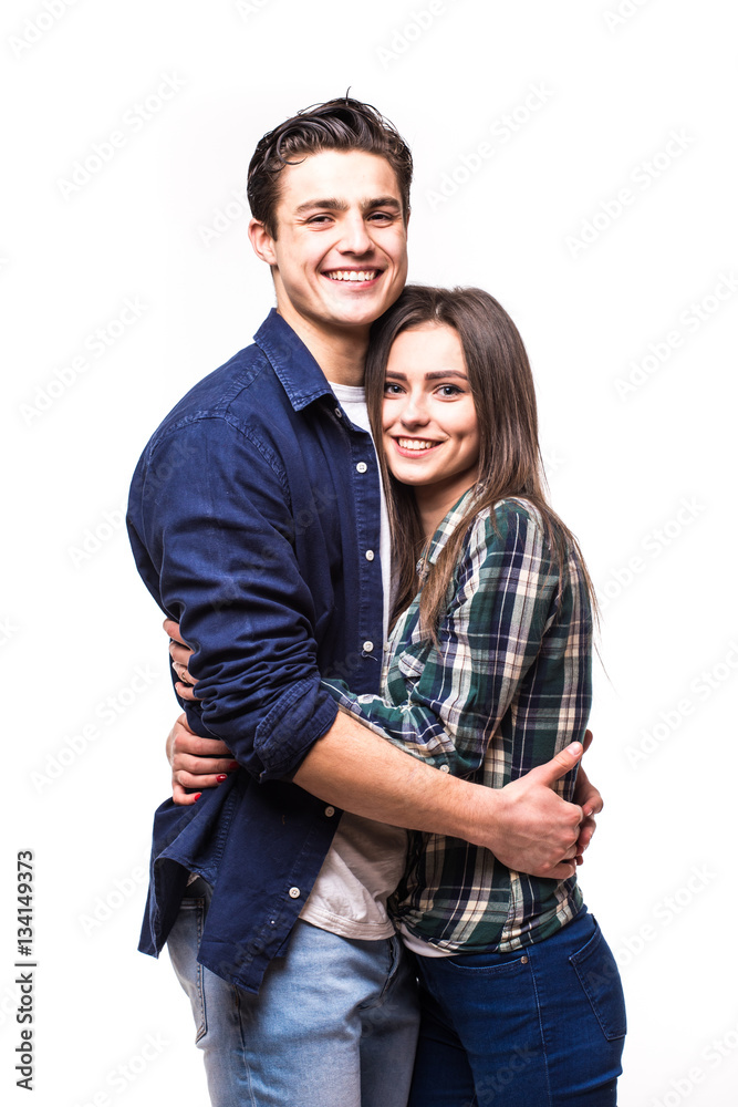 Couple hugging on white background Couple hugging on white background
