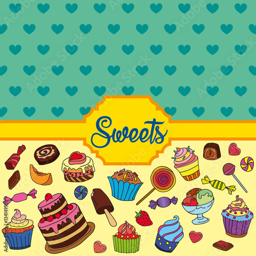 Vector set of different sweets. Sweets background