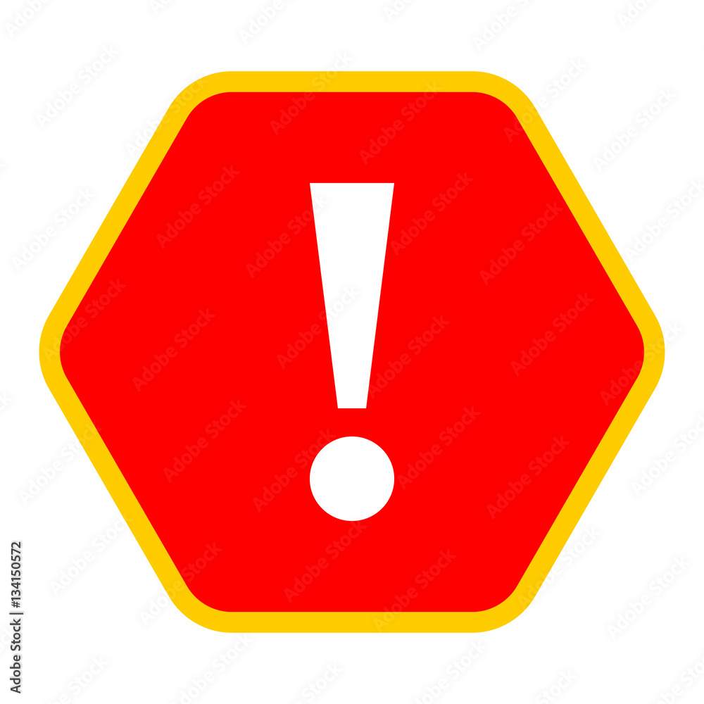 Red hexagon exclamation mark icon warning sign attention button Red hexagon exclamation mark icon warning sign attention button