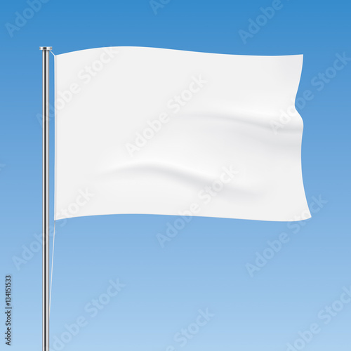 Vector flag on a blue sky background. White horizontal flag template. Realistic flag mockup.