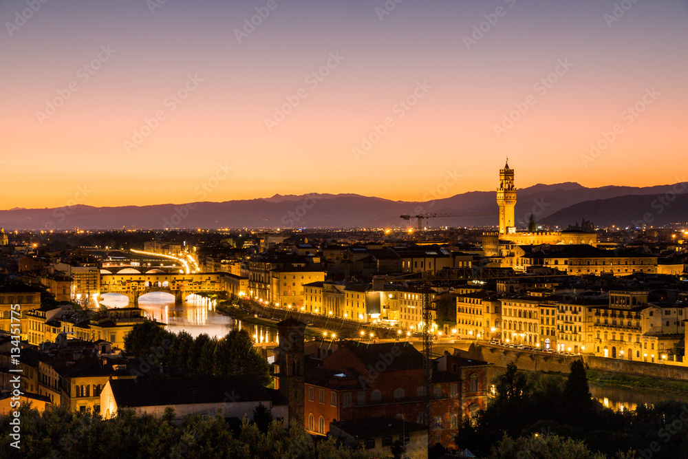 Fototapeta View at sunset to the city of Florence from Michelangelo Square