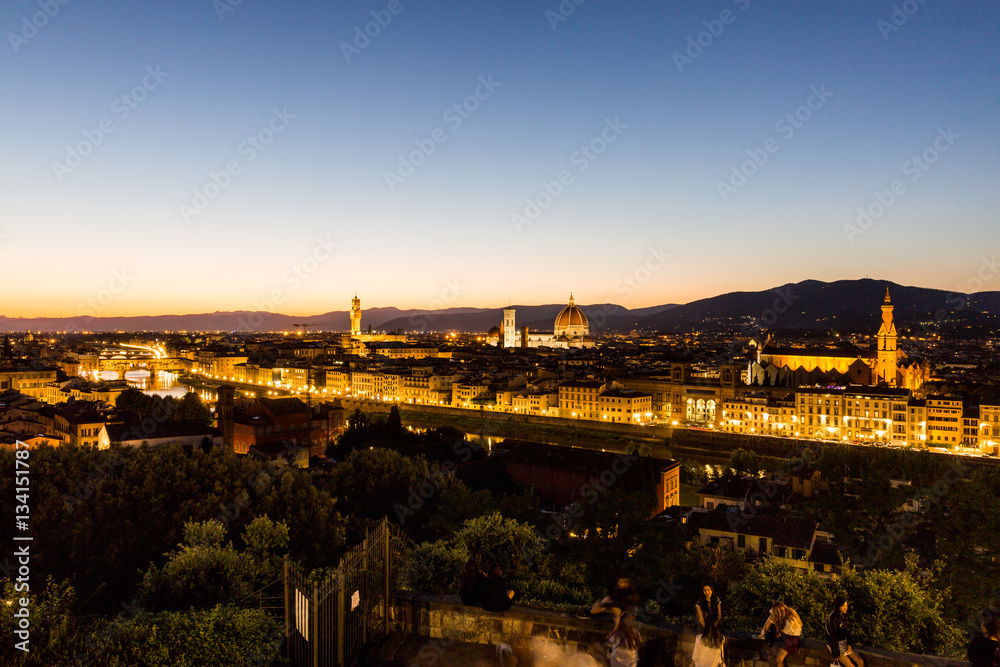 View at sunset to the city of Florence from Michelangelo Square