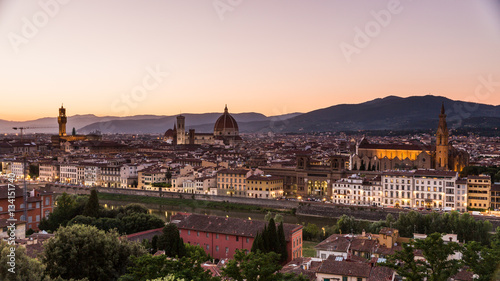 View at sunset to the city of Florence from Michelangelo Square