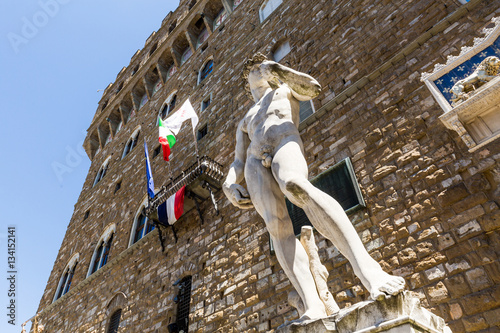 Exterior view of the Palazzo Vecchio and its copy of Michelangel