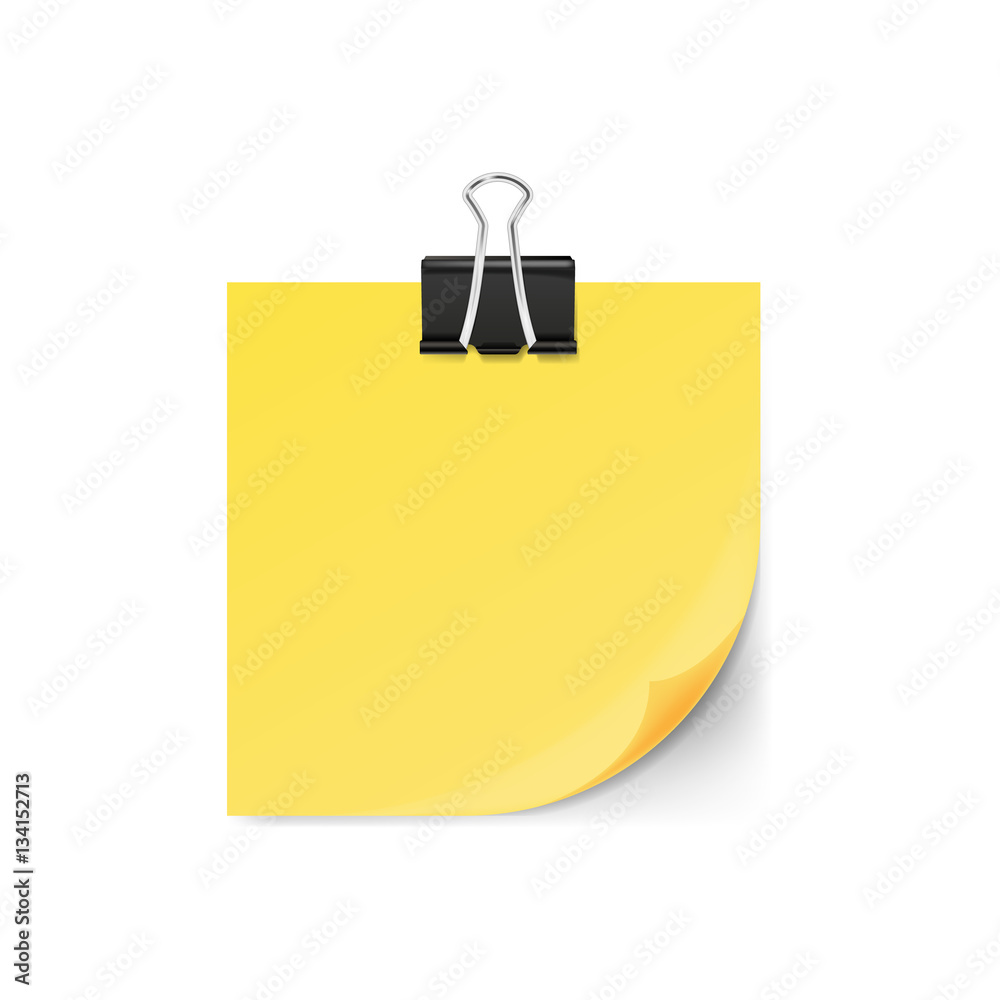 Yellow sticky note with curled corner isolated on white background. Vector illustration.