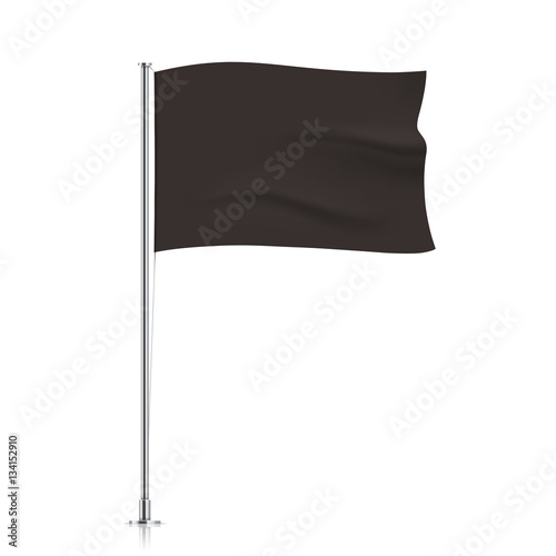 Black flag template. Black horizontal waving flag, isolated on background. Vector flag mockup.
