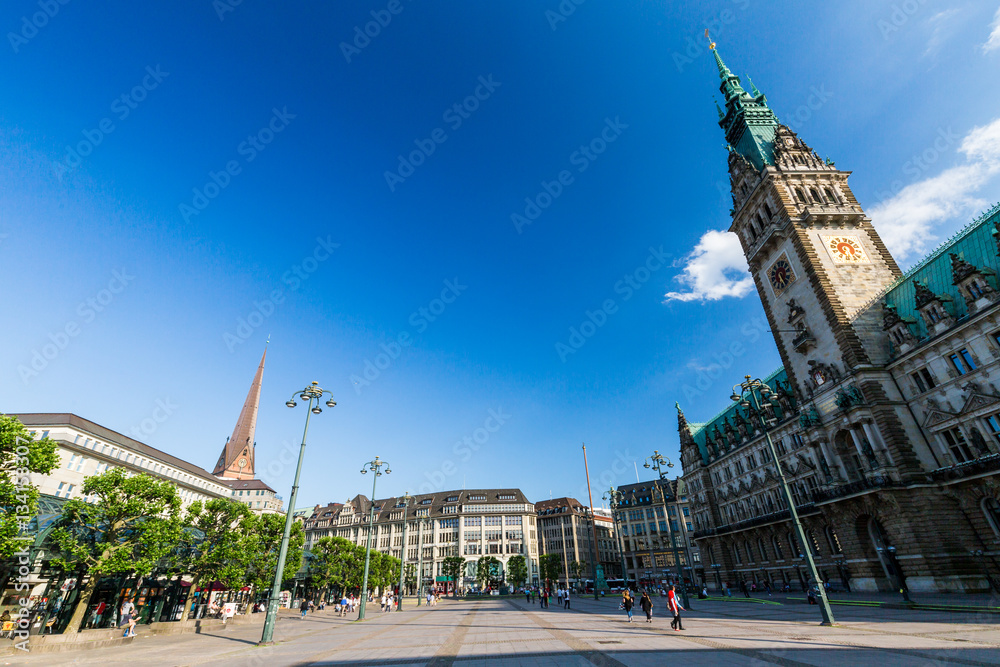 Obraz premium Exterior view of the Hamburg Rathaus and the Market Square in th