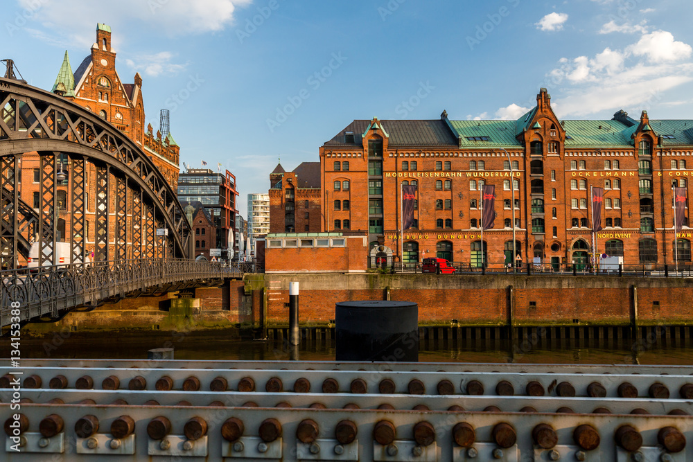 Obraz premium View of the Speicherstadt, also called Hafen City, in Hamburg,