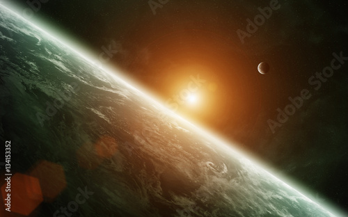 Fototapeta Naklejka Na Ścianę i Meble -  View of the moon close to planet Earth 3D rendering