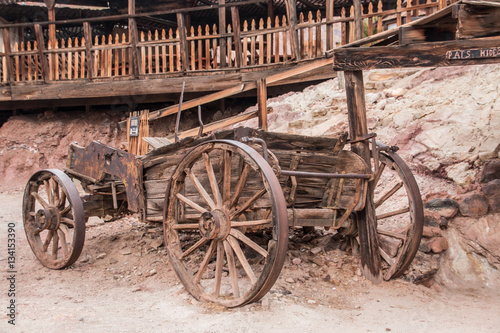 Wooden old wagon in calico ghost town in USA