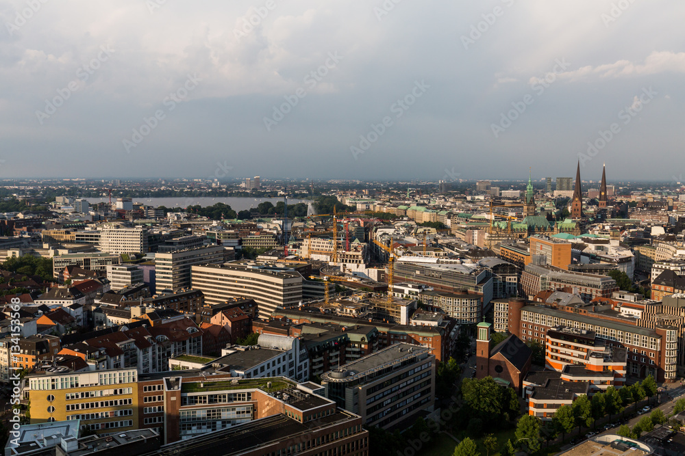 Overlook to the old town part of Hamburg, Germany