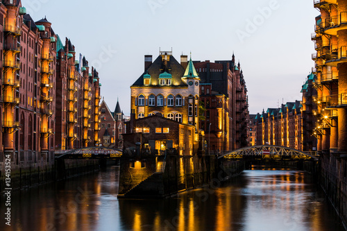 View of the Speicherstadt  also called Hafen City   in Hamburg 