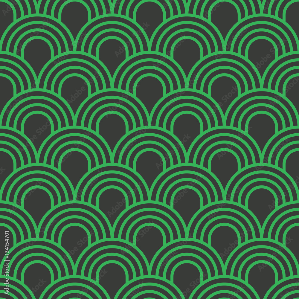 Seamless black and green simple art deco wave scales pattern vector Seamless black and green simple art deco wave scales pattern vector