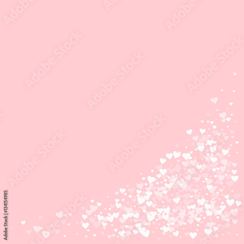 White hearts confetti. Bottom right corner on pale_pink valentine background. Vector illustration. © Begin Again